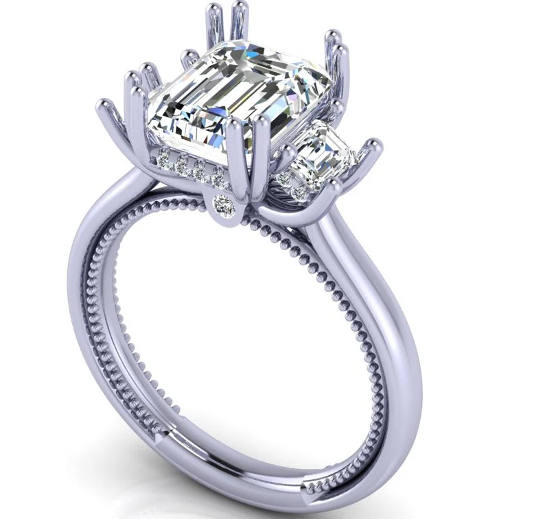 Verragio Yellow Gold Emerald Cut Three Stone Semi-Mount Engagement Ring