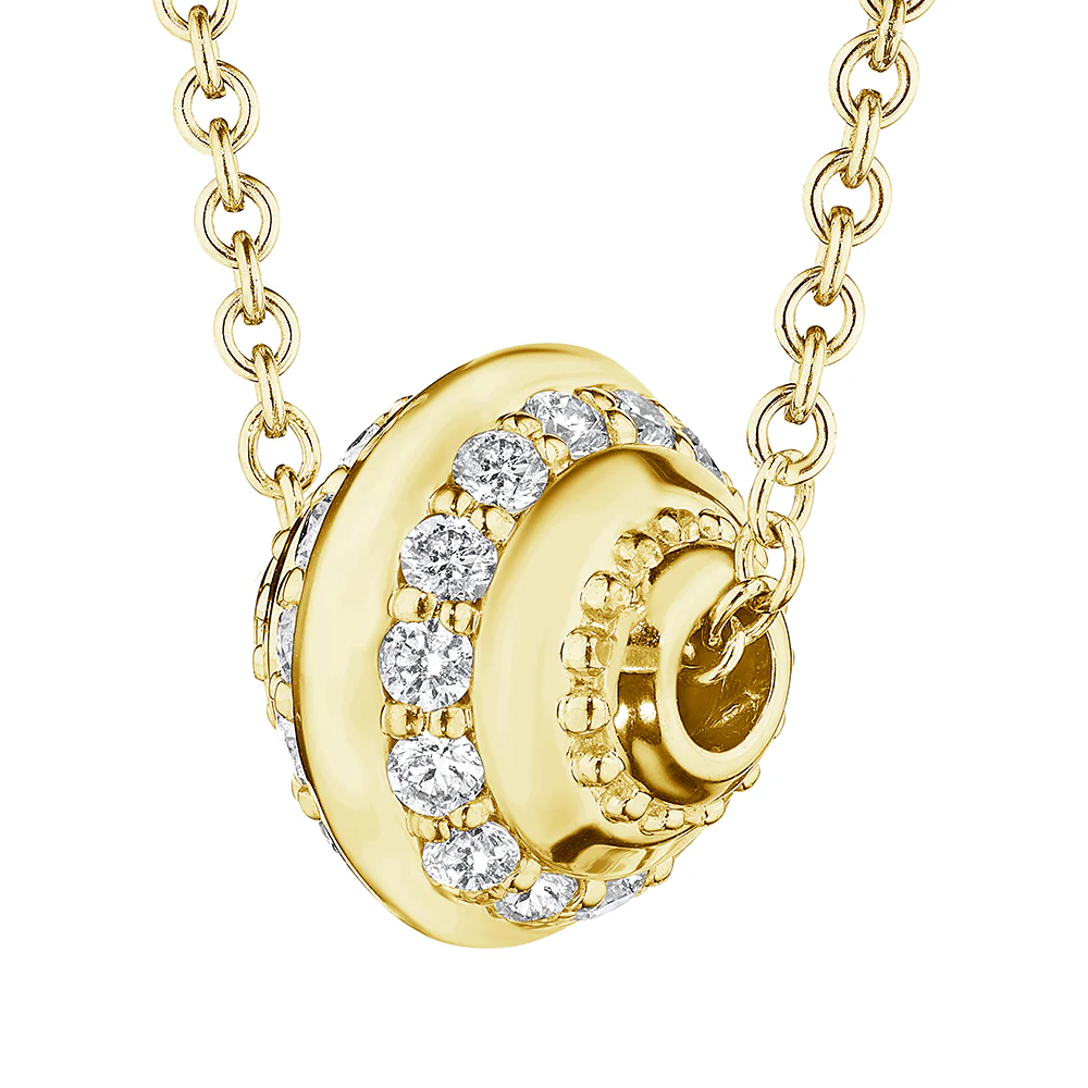 VerragioYellow Gold Short Round Diamond Slide Bead Pendant - Image 2