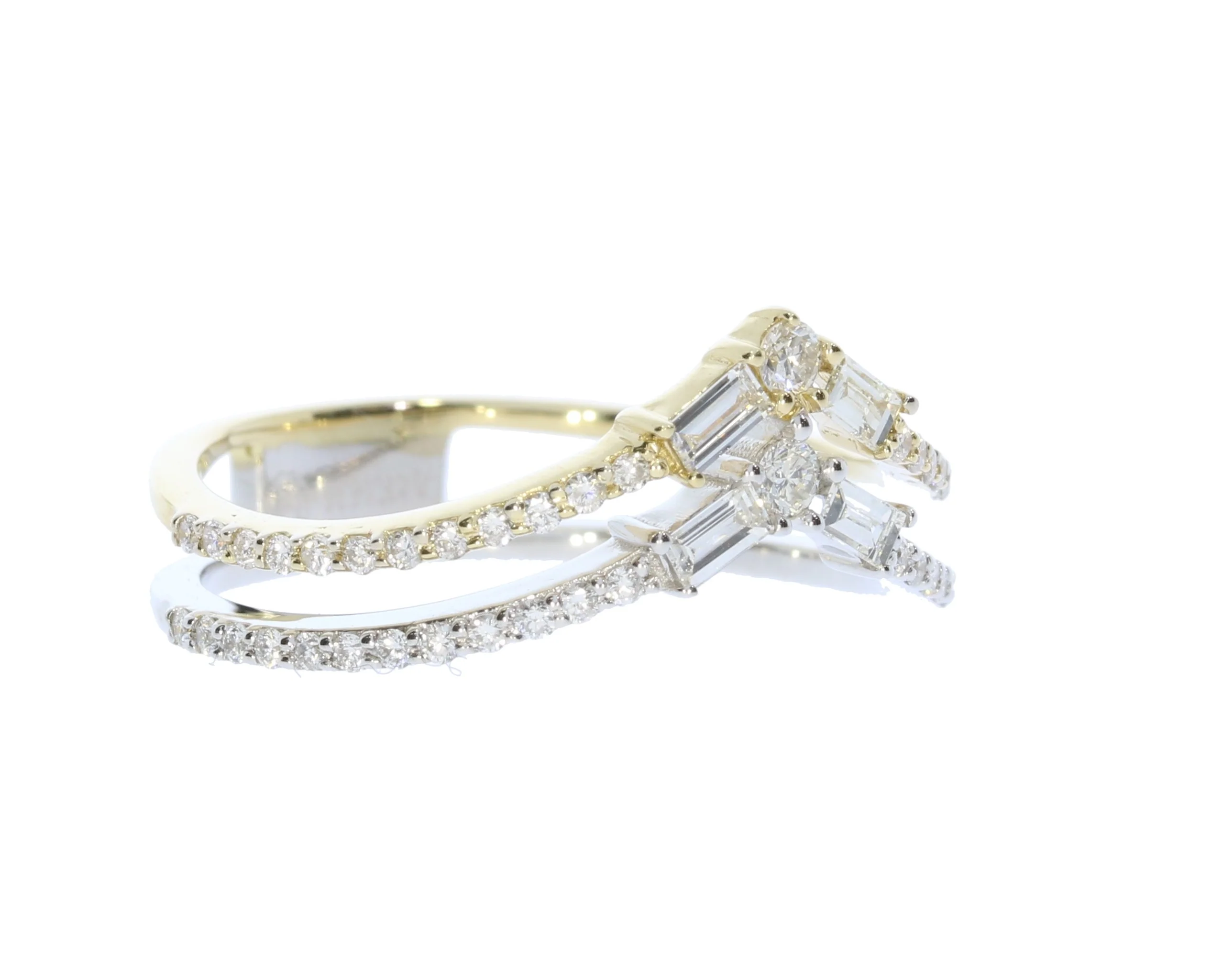 White and Yellow Gold Stacked Diamond Fashion Ring - Image 2