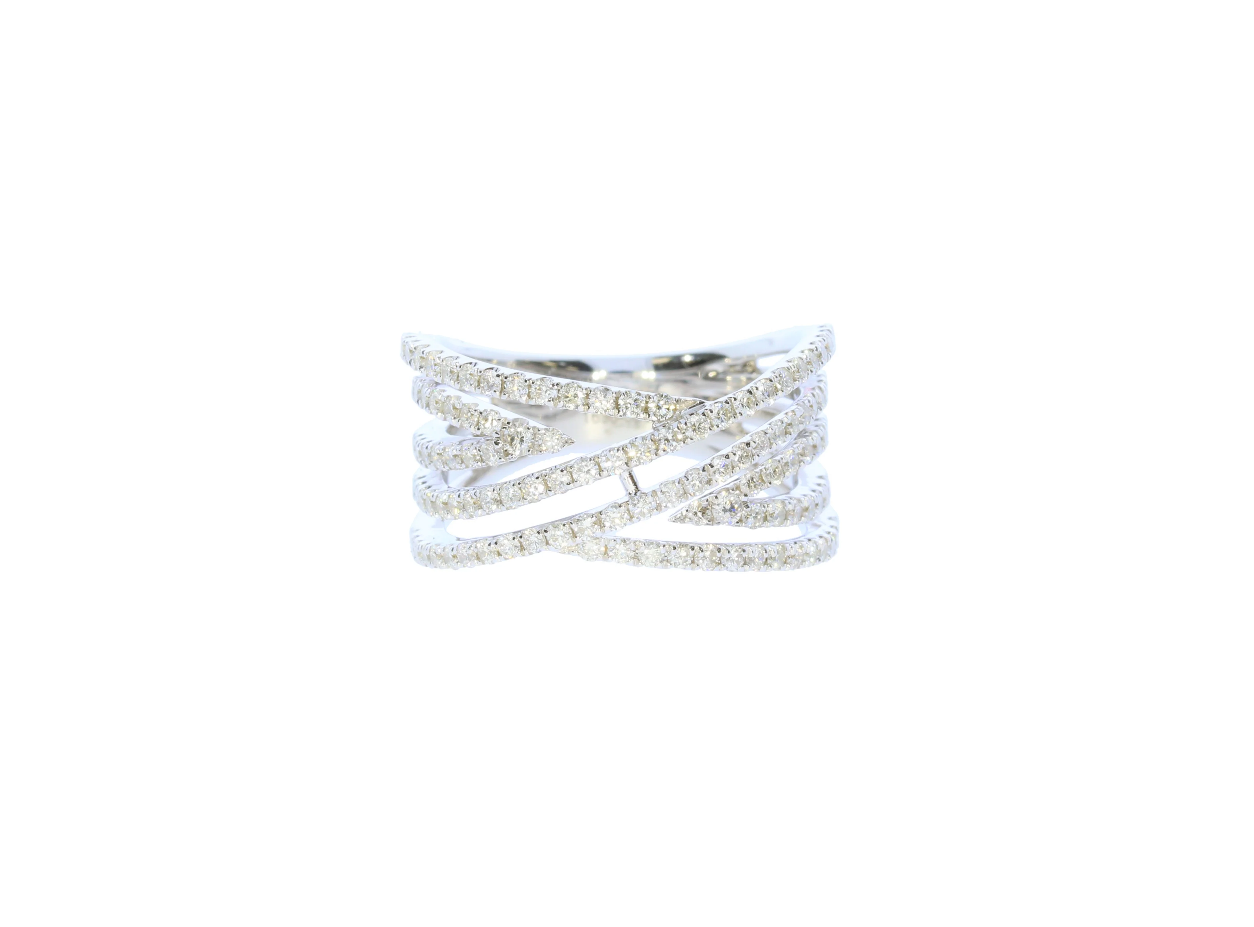 White Gold Cross-Over Diamond Fashion Ring