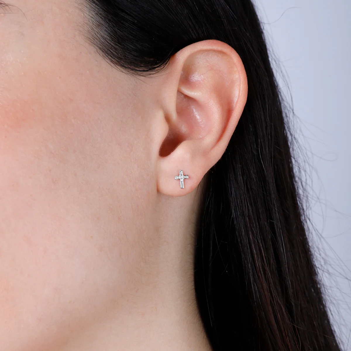 White Gold Diamond Cross Earrings - Image 2