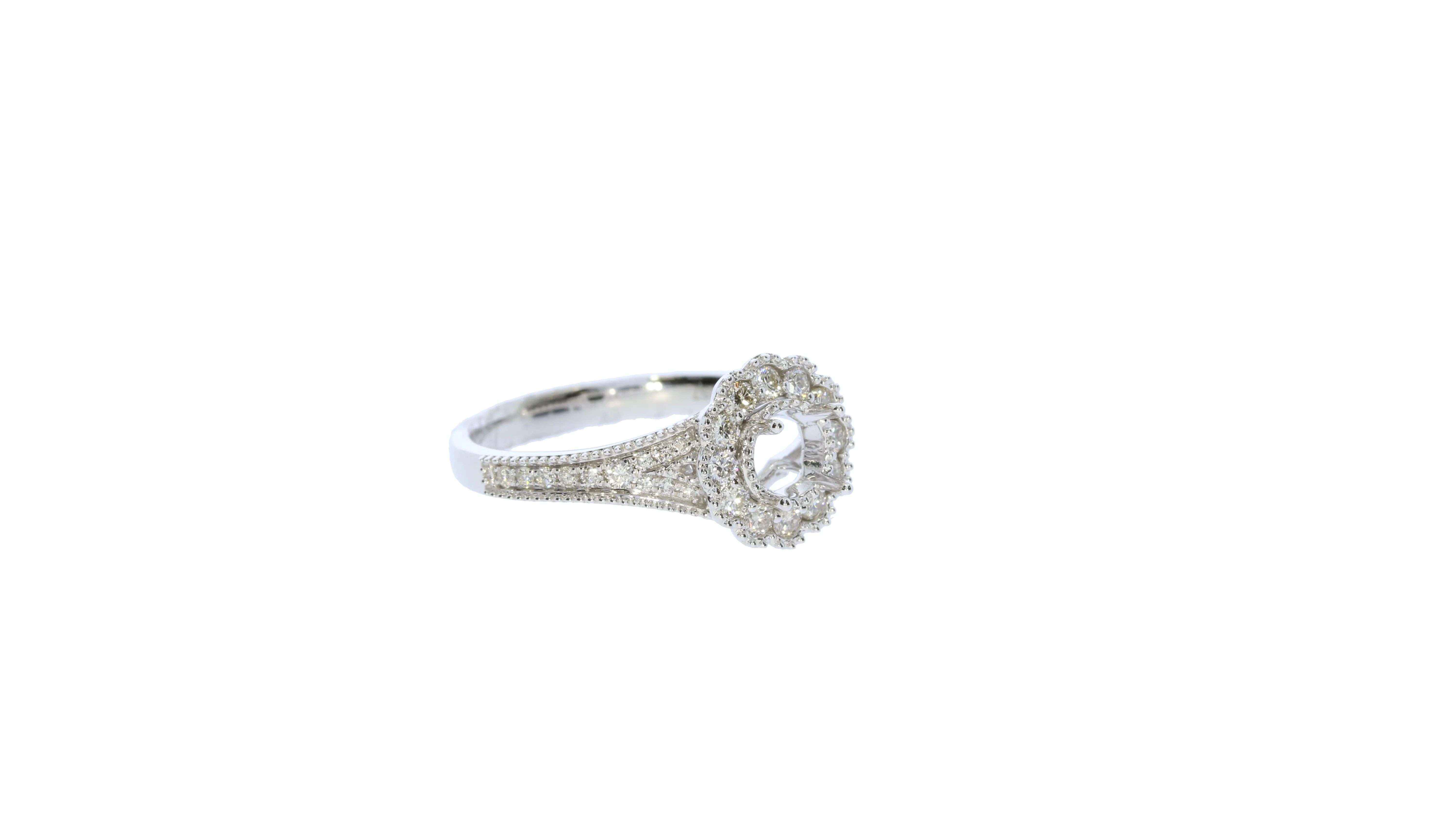 White Gold Diamond Halo Semi-Mount Engagement Ring - Image 2