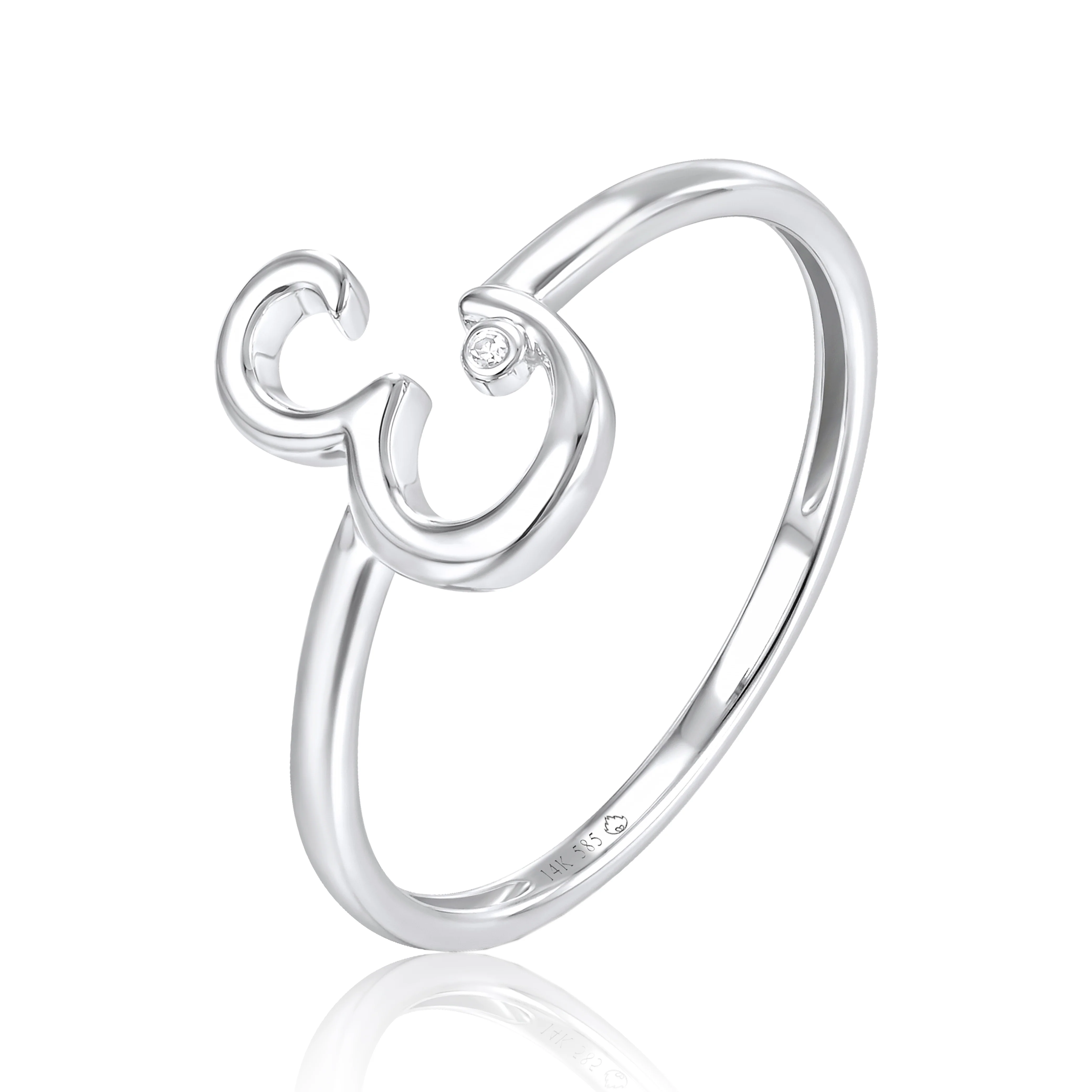 White Gold Diamond Initial E Ring