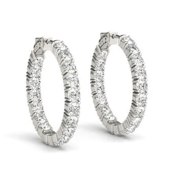 White Gold Diamond Round In and Out Style Hoop Earrings