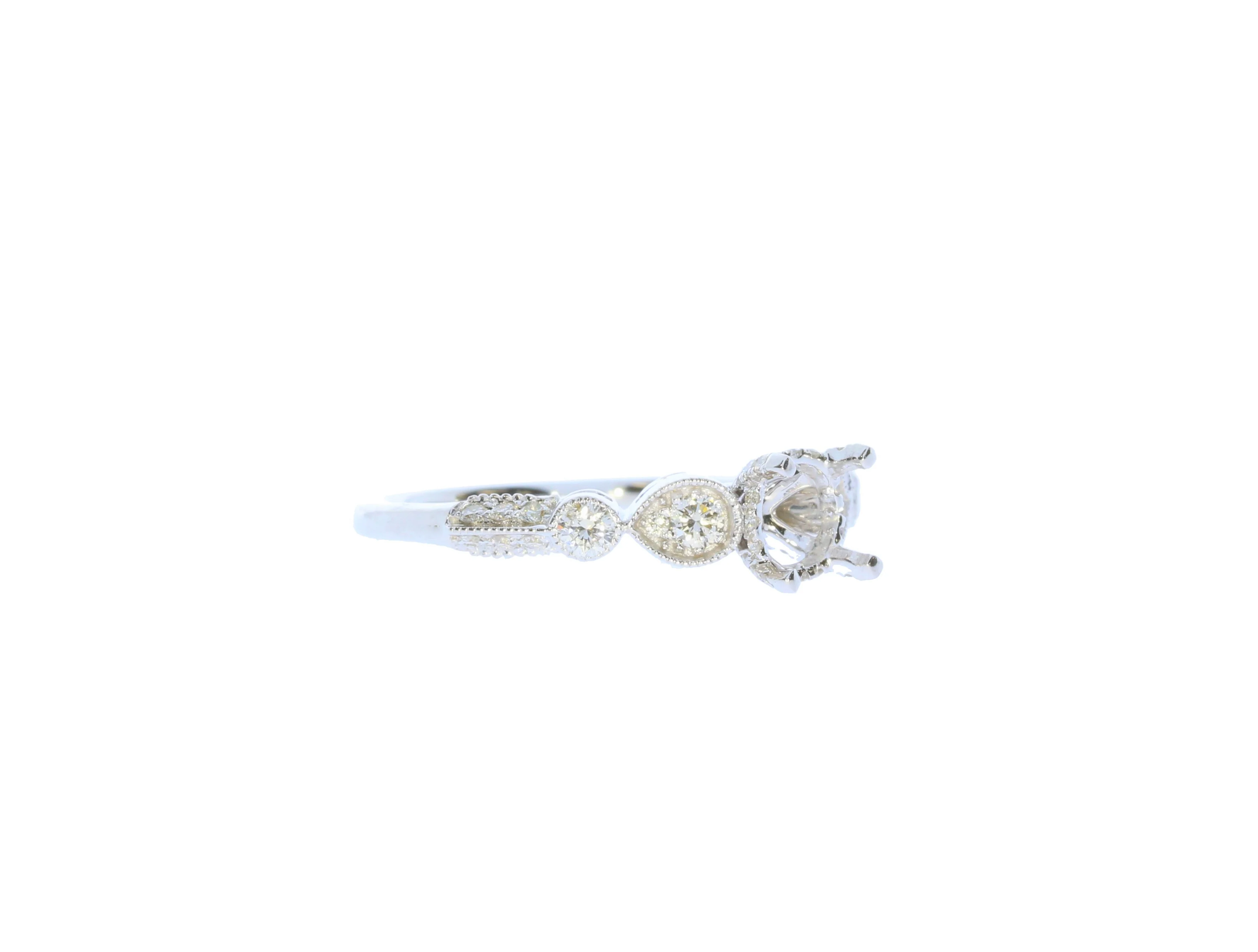 White Gold Diamond Vintage Semi-Mount Engagement Ring - Image 2