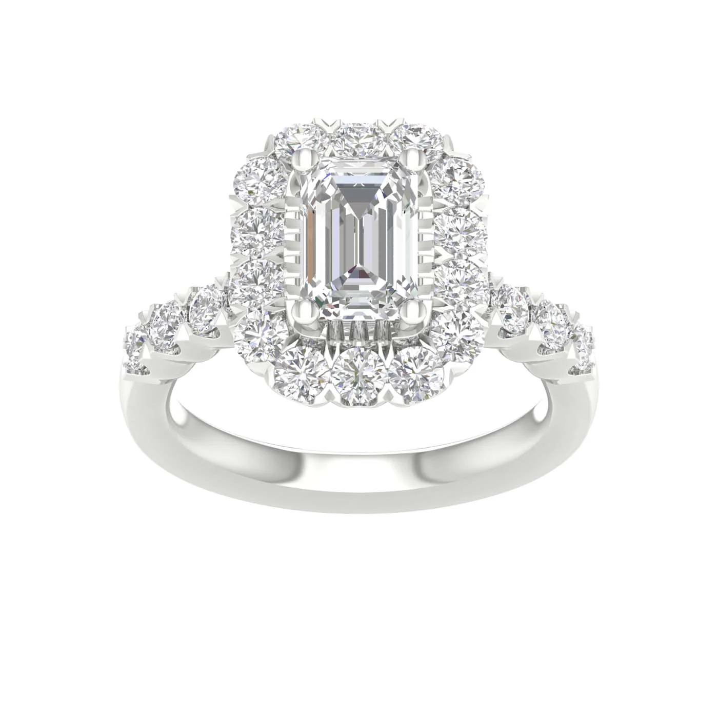 White Gold Emerald Cut Laboratory Grown Halo Engagement Ring