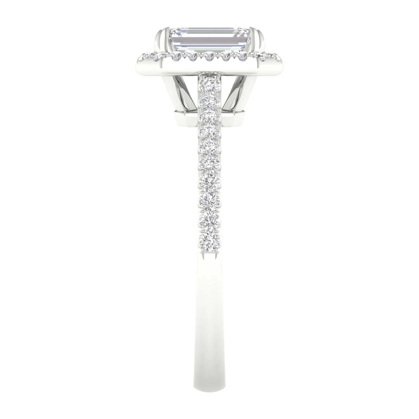 White Gold Laboratory Grown Emerald Cut Diamond Halo Engagement Ring - Image 3