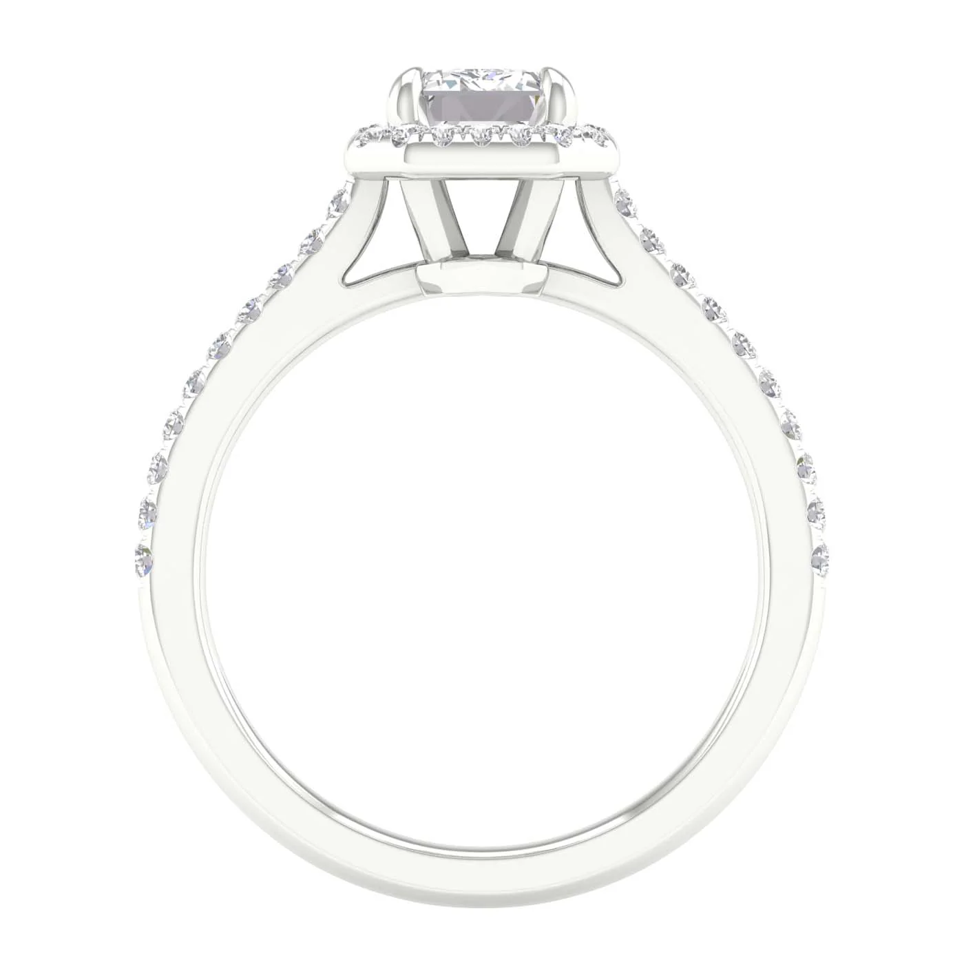 White Gold Laboratory Grown Emerald Cut Diamond Halo Engagement Ring - Image 4
