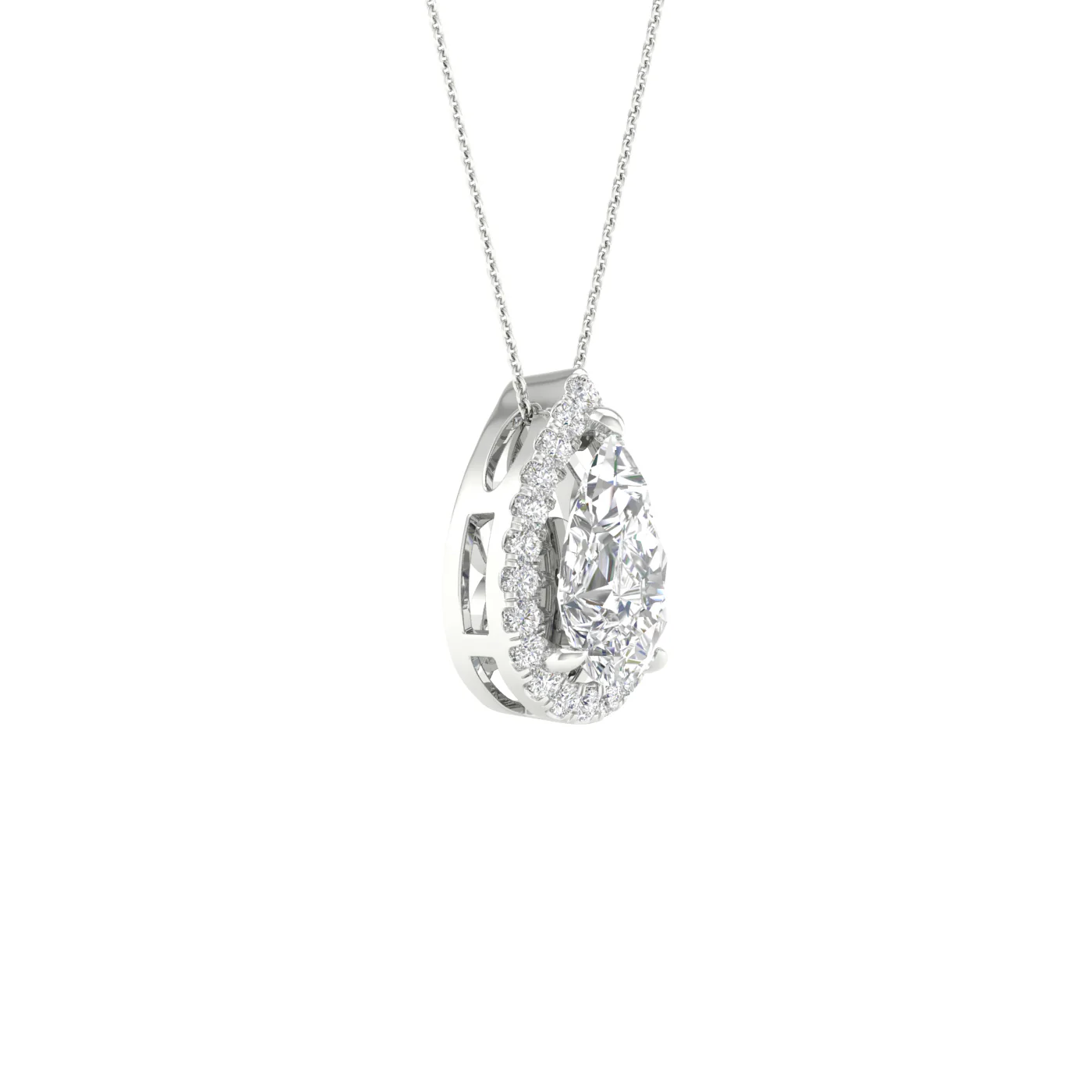 White Gold Laboratory Grown Pear Shaped Diamond Halo Pendant - Image 2