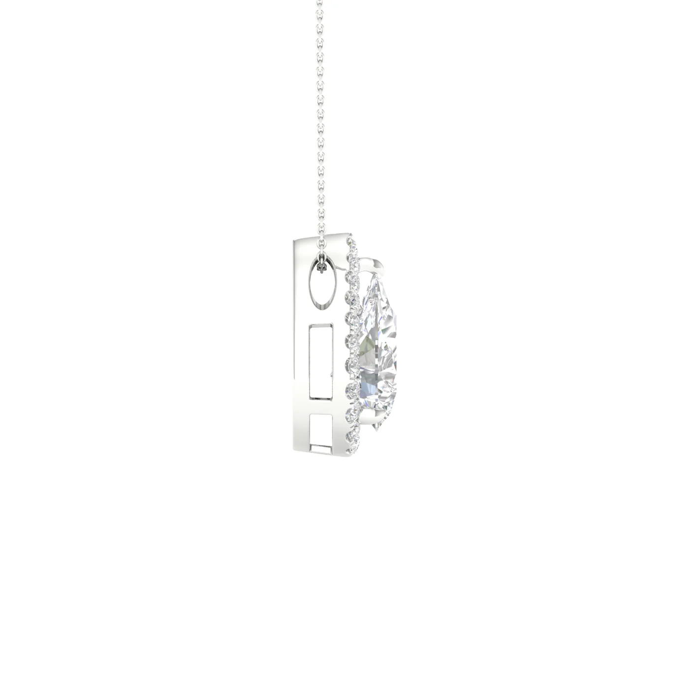 White Gold Laboratory Grown Pear Shaped Diamond Halo Pendant - Image 3