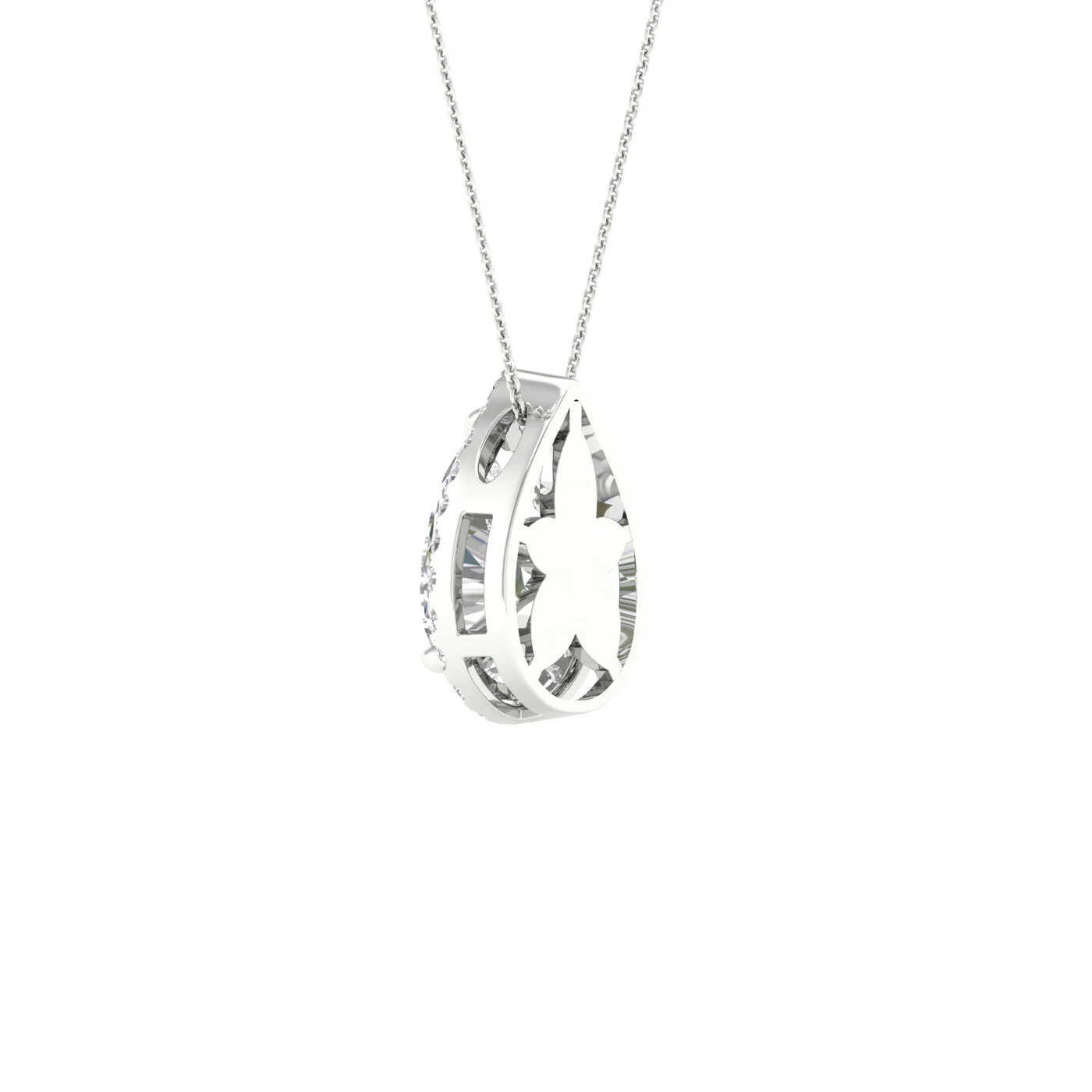 White Gold Laboratory Grown Pear Shaped Diamond Halo Pendant - Image 4