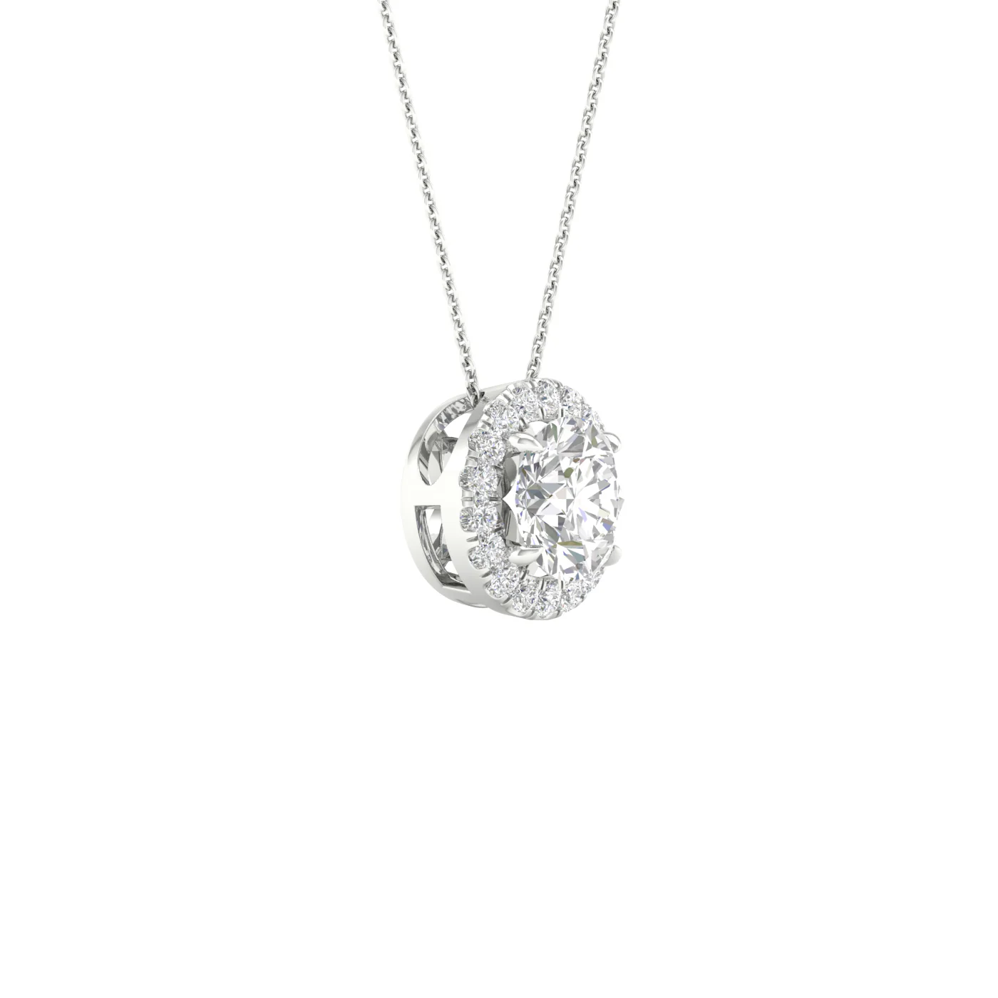 White Gold Laboratory Grown Round Diamond Halo Pendant - Image 2