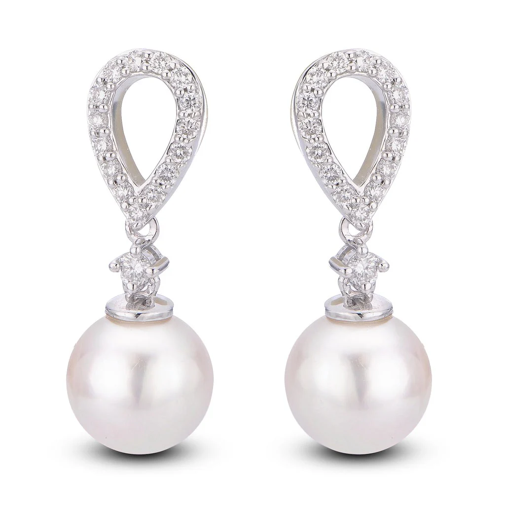White Gold Pearl and Diamond Earrings