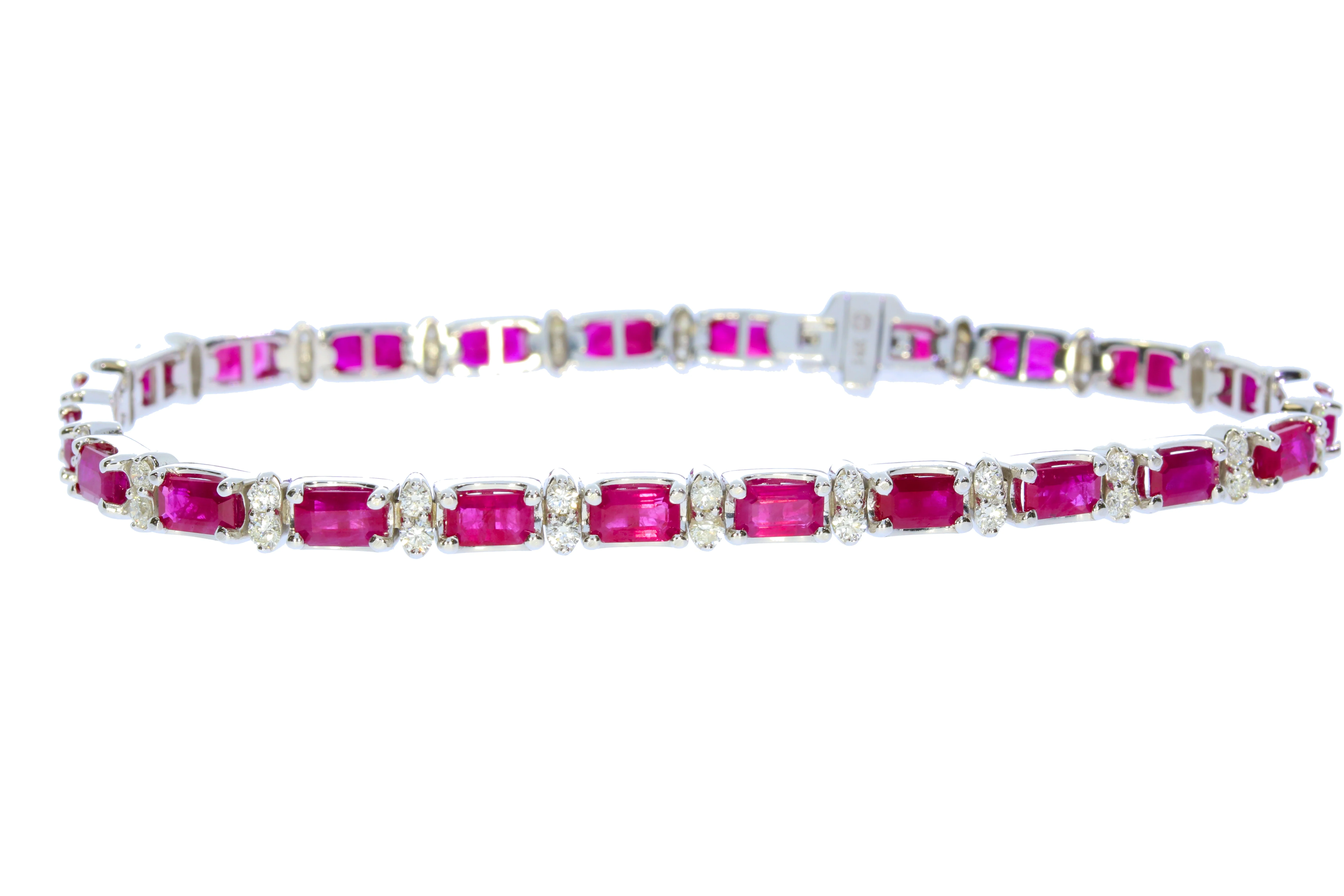 White Gold Ruby And Diamond Link Bracelet