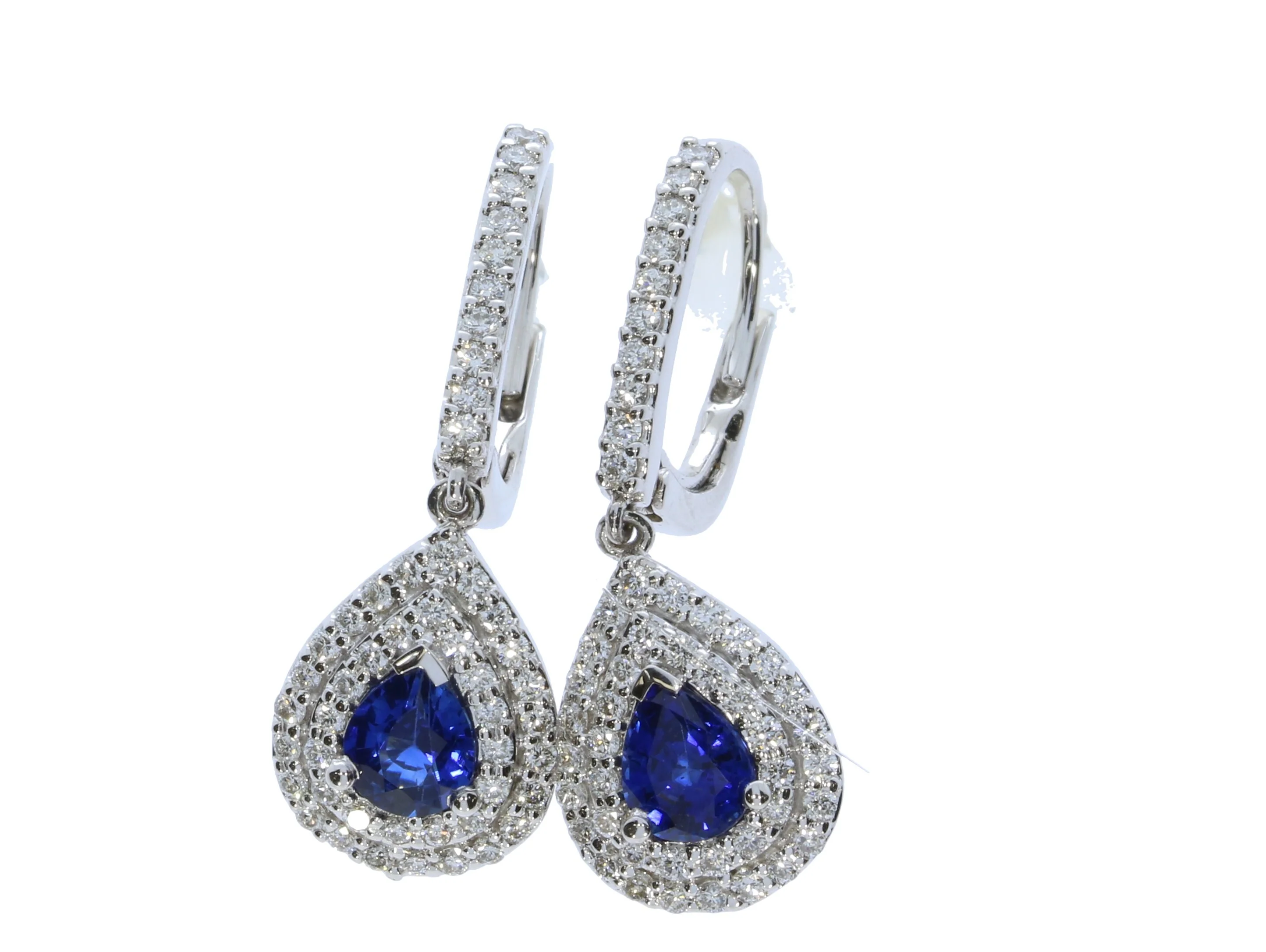 White Gold Sapphire and Diamond Dangle Earrings