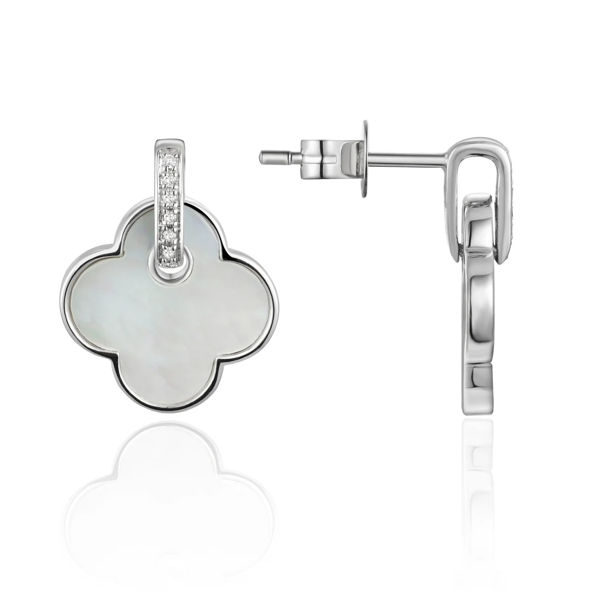 White Gold White Mother of Pearl and Diamond Earrings