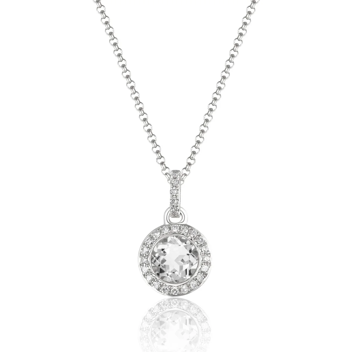 White Gold White Sapphire and Diamond Halo Pendant