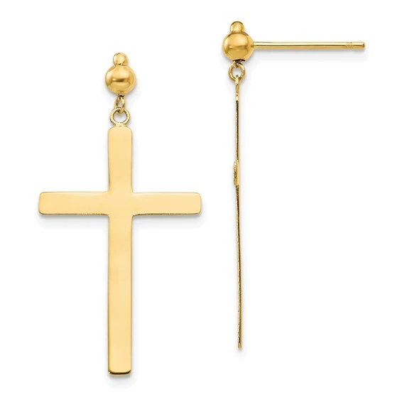 Yellow Gold Cross Earrings