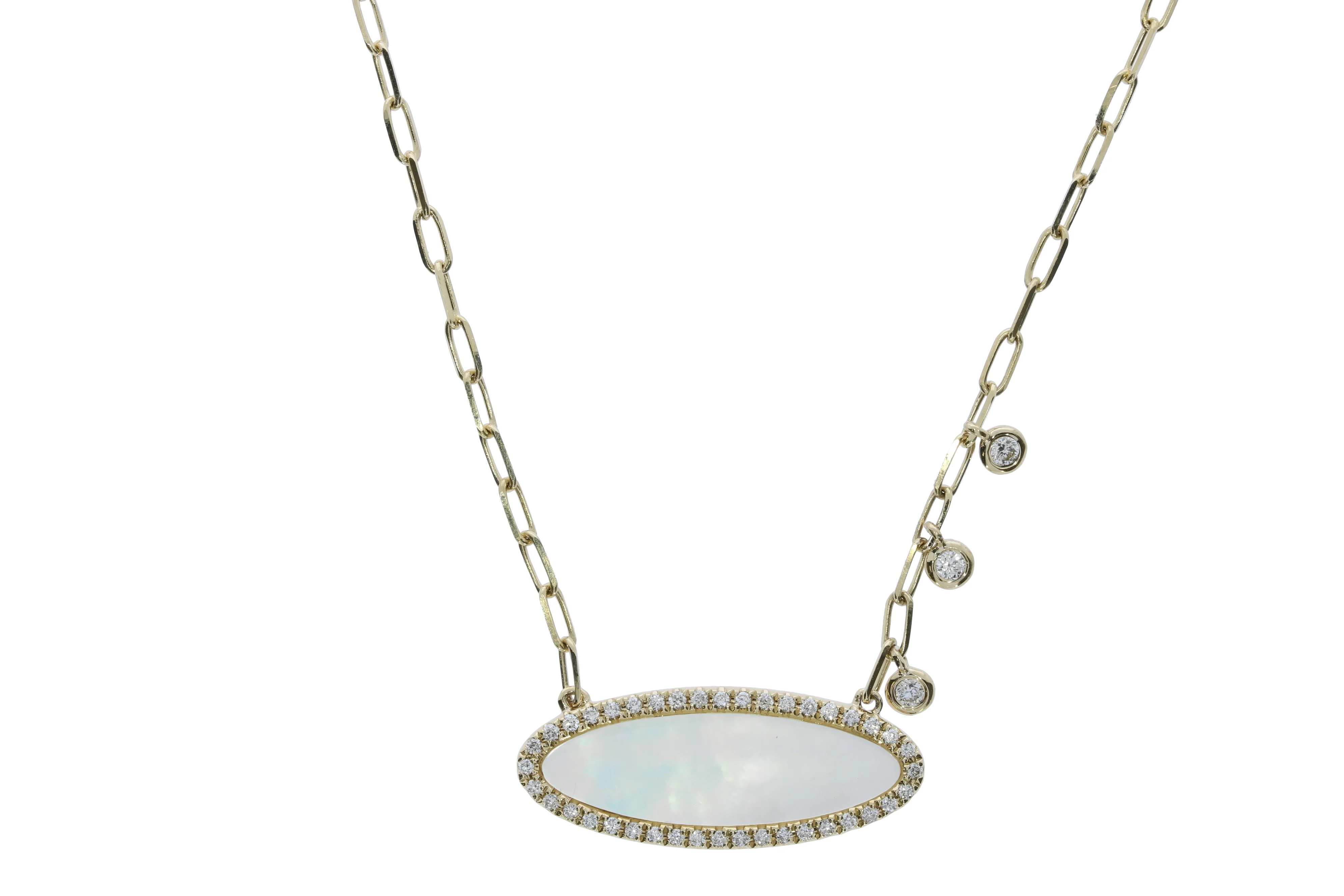 Yellow Gold Diamond and Mother of Pearl Necklace