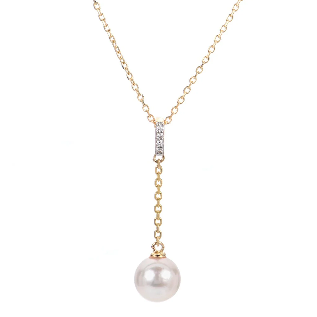 Yellow Gold Diamond and Pearl Necklace