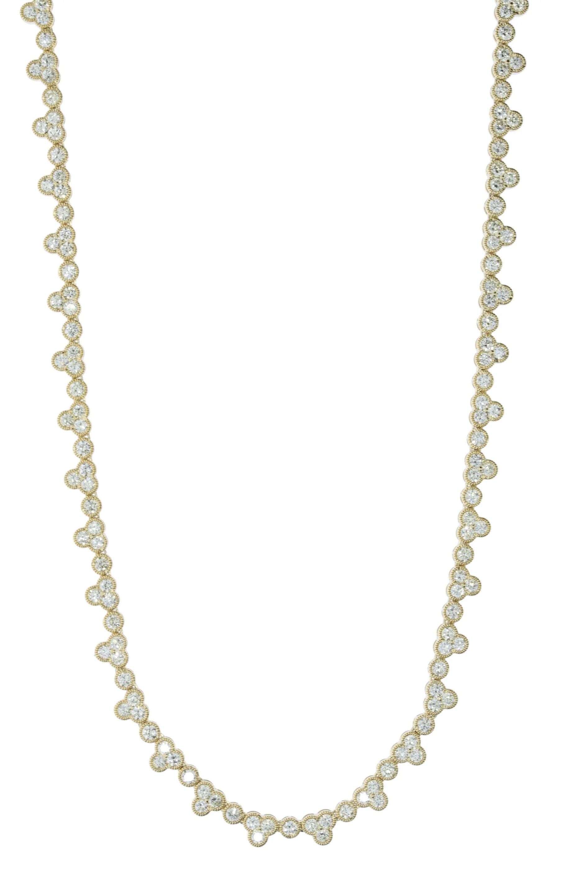 Yellow Gold Diamond Clover 18 Inch Tennis Necklace