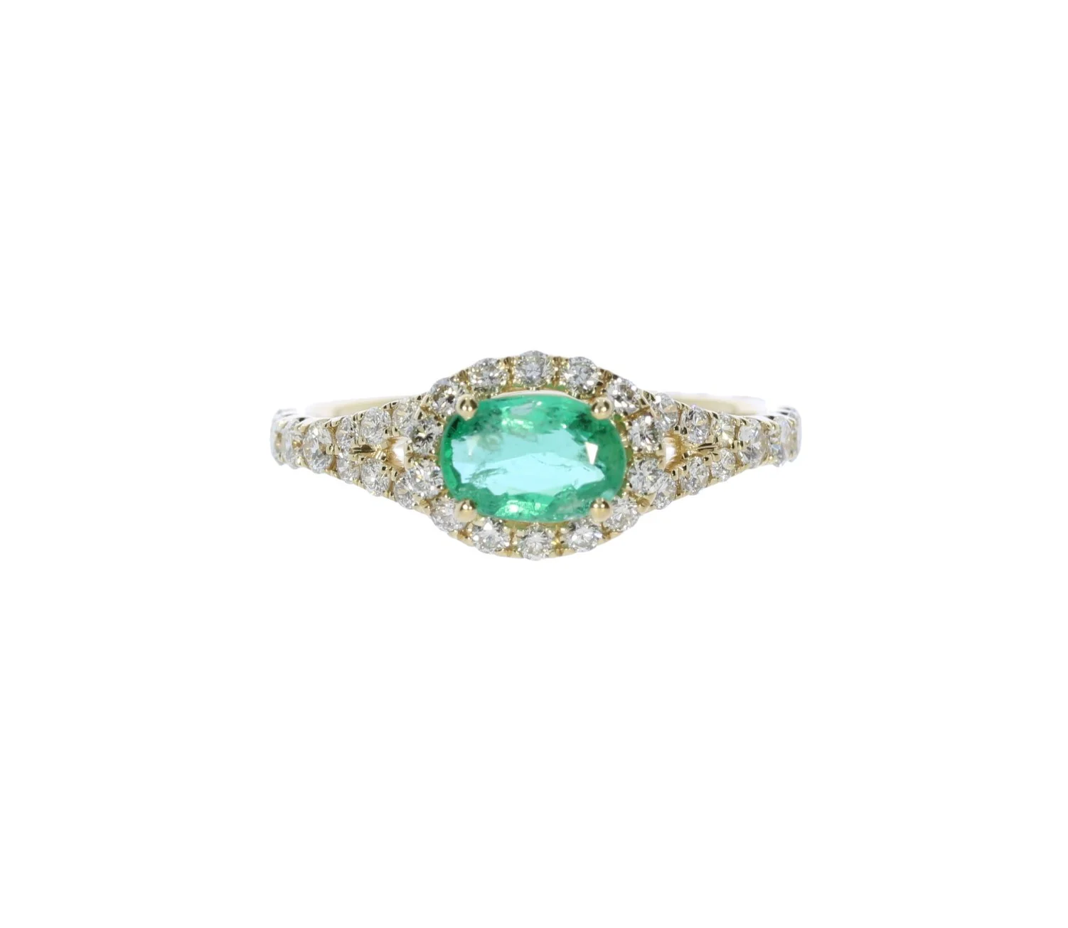 Yellow Gold Emerald Diamond Halo Ring