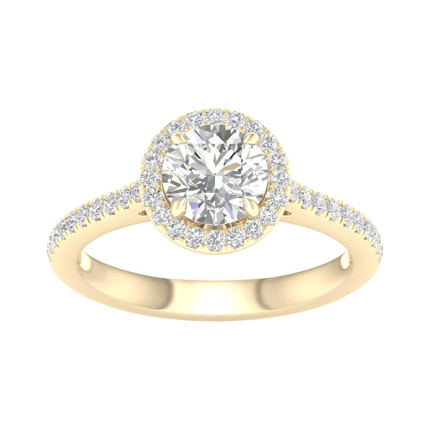 Yellow Gold Laboraotry Grown Round Diamond Halo Engagement Ring