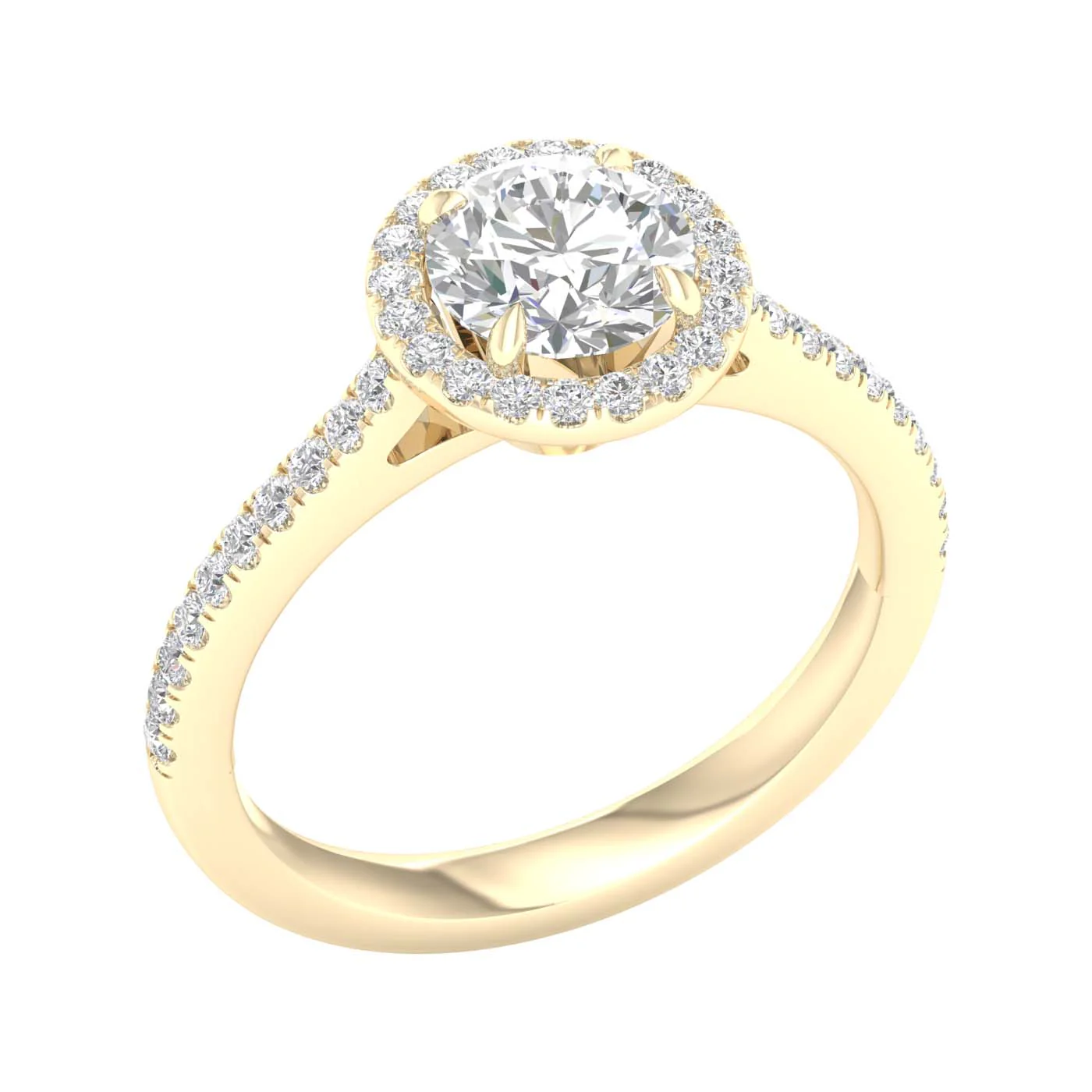 Yellow Gold Laboraotry Grown Round Diamond Halo Engagement Ring - Image 2