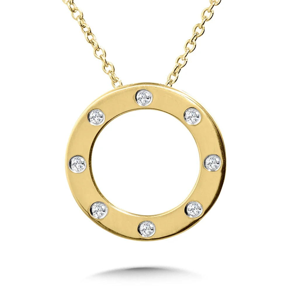 Yellow Gold Outline Circle Flush Set Diamond Pendant
