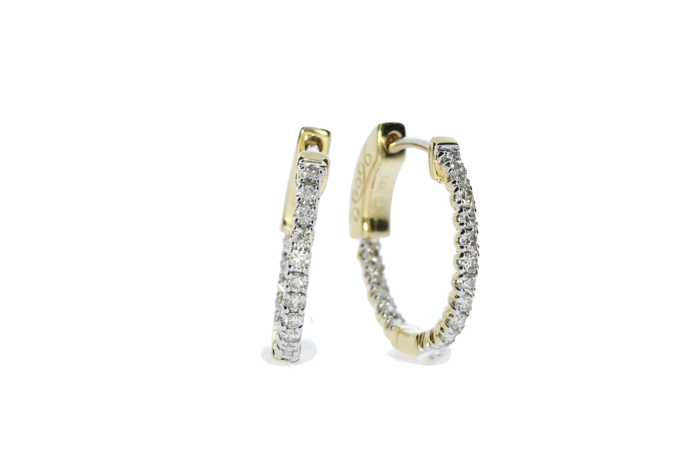 Yellow Gold Oval Shape In and Out Hoop Earrings