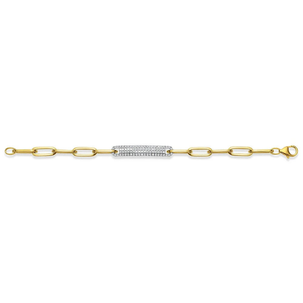 Yellow Gold Pavé Diamond Link Paperclip Style Bracelet